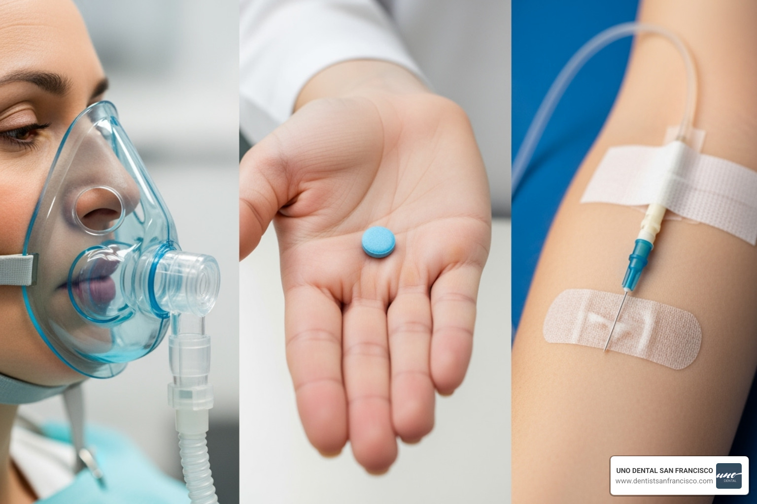 Illustrating the different methods of sedation administration: a nitrous oxide mask, an oral pill, and an IV line - does delta dental cover sedation dentistry Illustrating the different methods of sedation administration: a nitrous oxide mask, an oral pill, and an IV line - does delta dental cover sedation dentistry