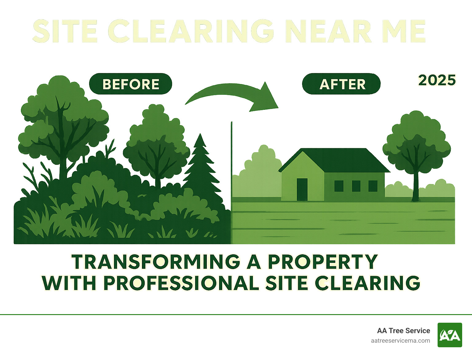 Infographic explaining the before and after change of a property that has undergone professional site clearing. - site clearing near me infographic 