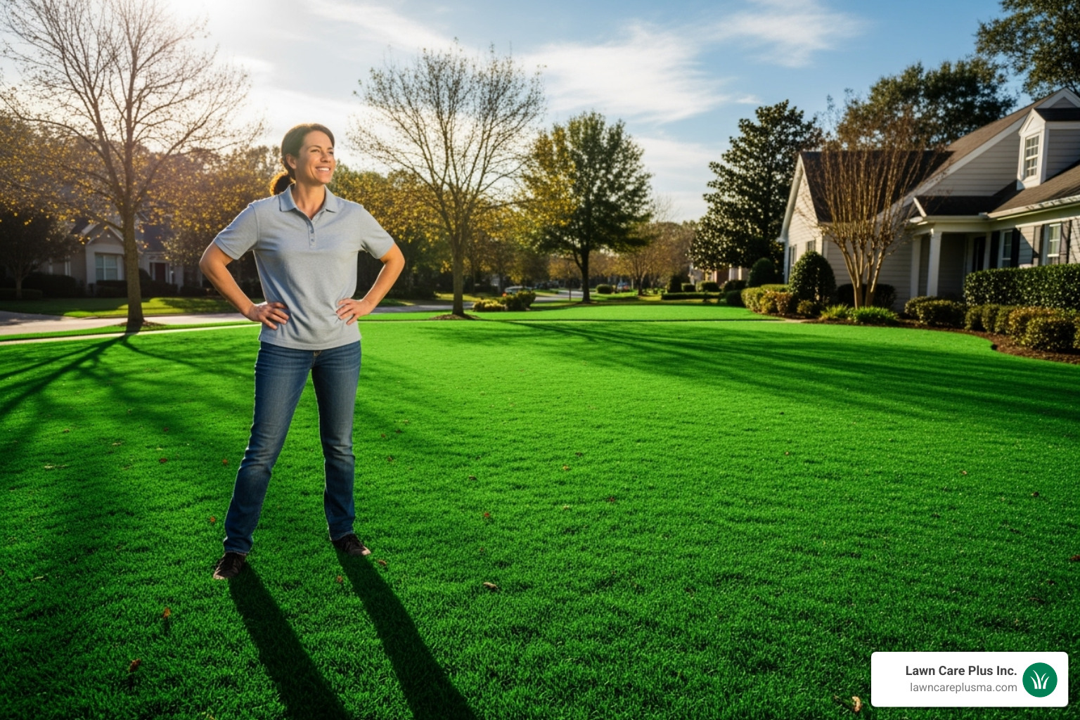 homeowner proudly looking at their freshly painted green lawn - grass spray