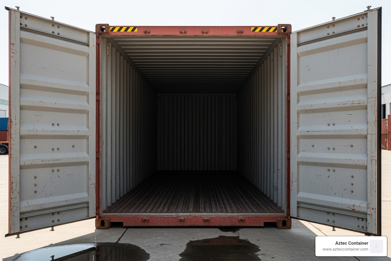 Open doors of a 40ft high cube container showing clearance - 40 ft high cube container dimensions in feet