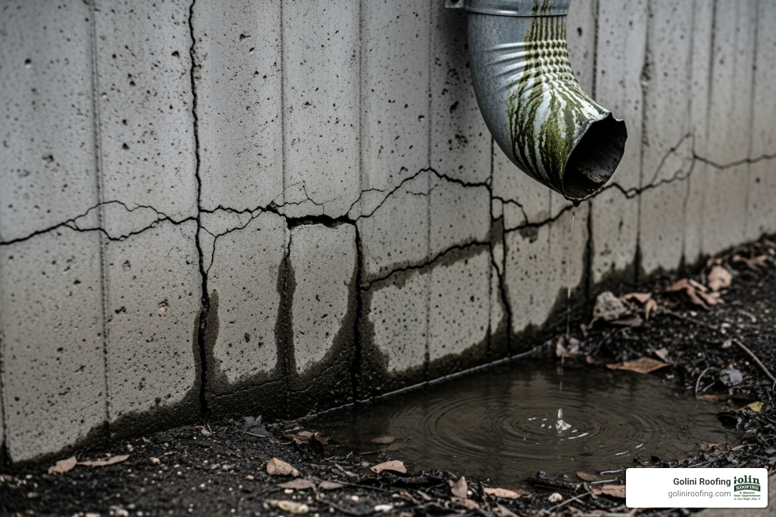 Cracks in a home's foundation near a downspout - downspout drainage issues Cracks in a home's foundation near a downspout - downspout drainage issues