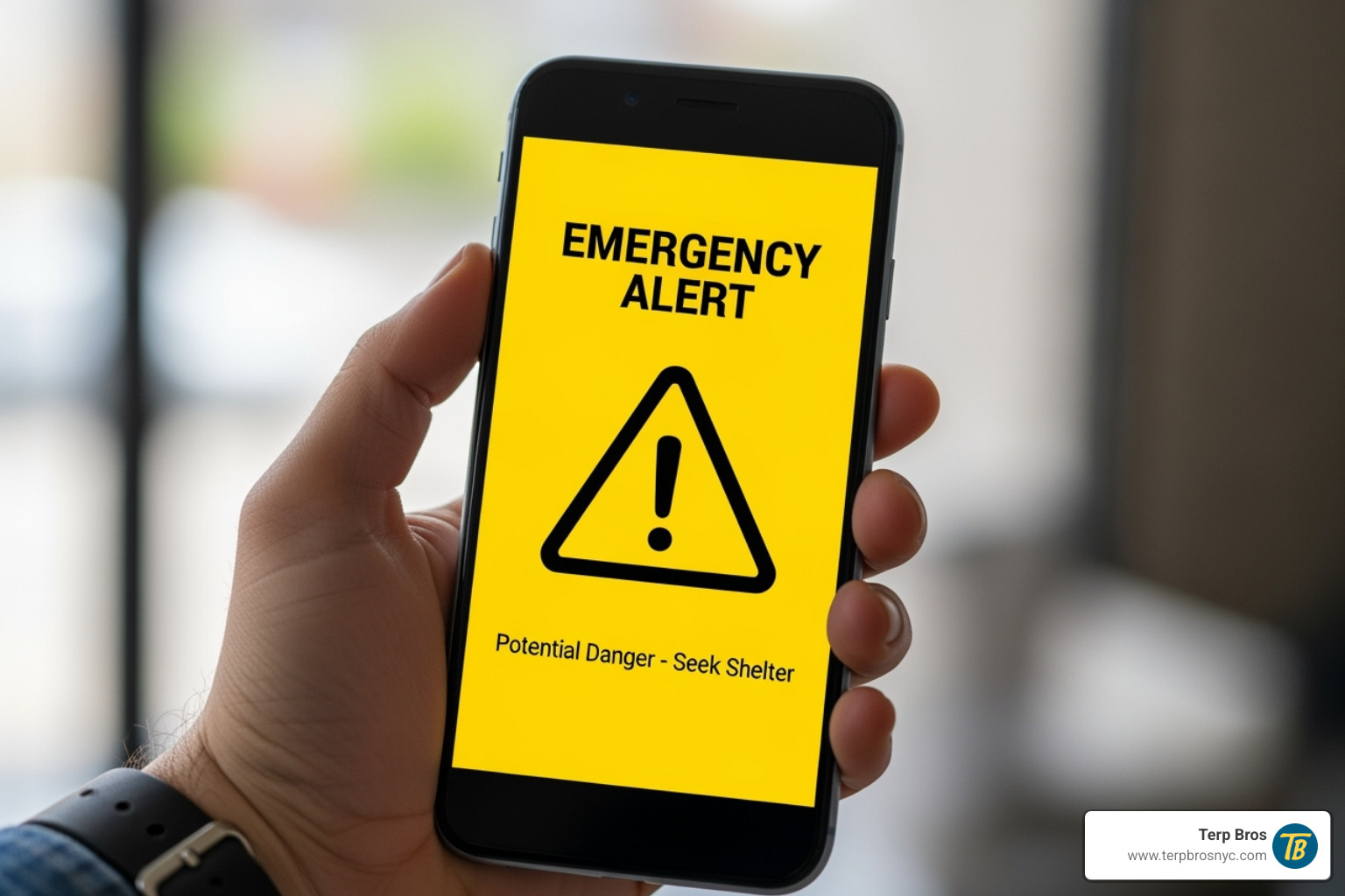 A close-up of a smartphone screen showing an emergency alert notification.