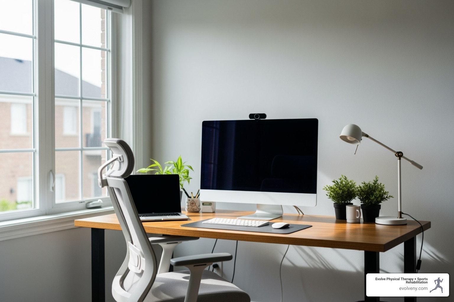 Workspace with good natural lighting positioned to the side of the monitor - home office ergonomics