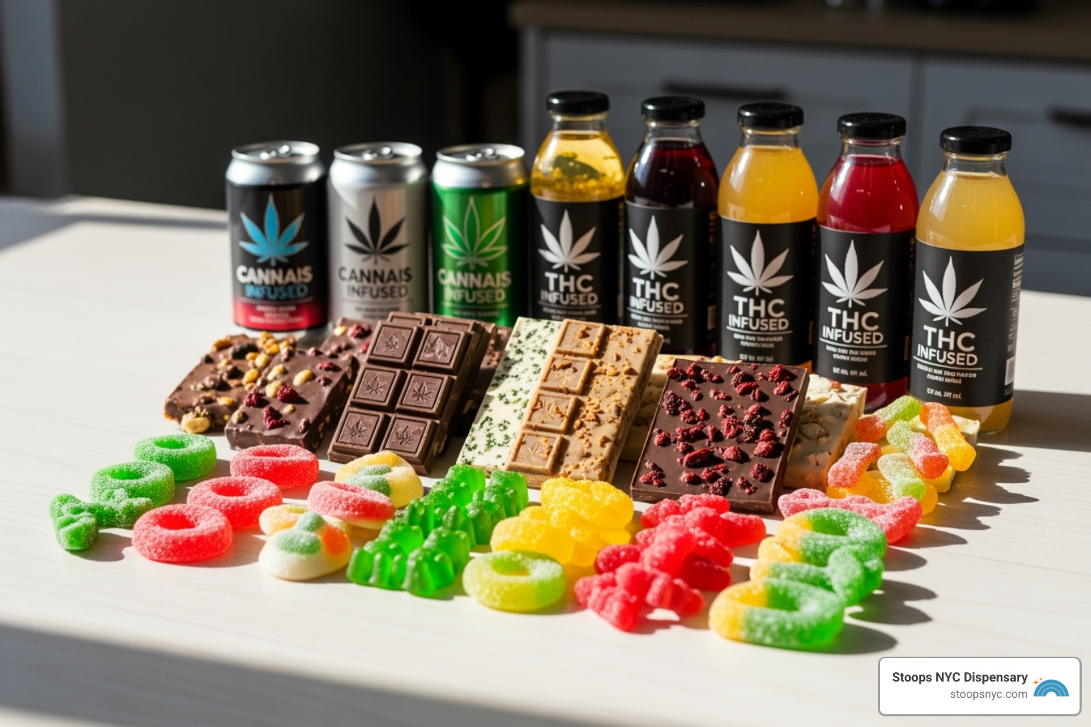 different types of edibles like gummies, chocolates, and beverages - NYC marijuana edibles