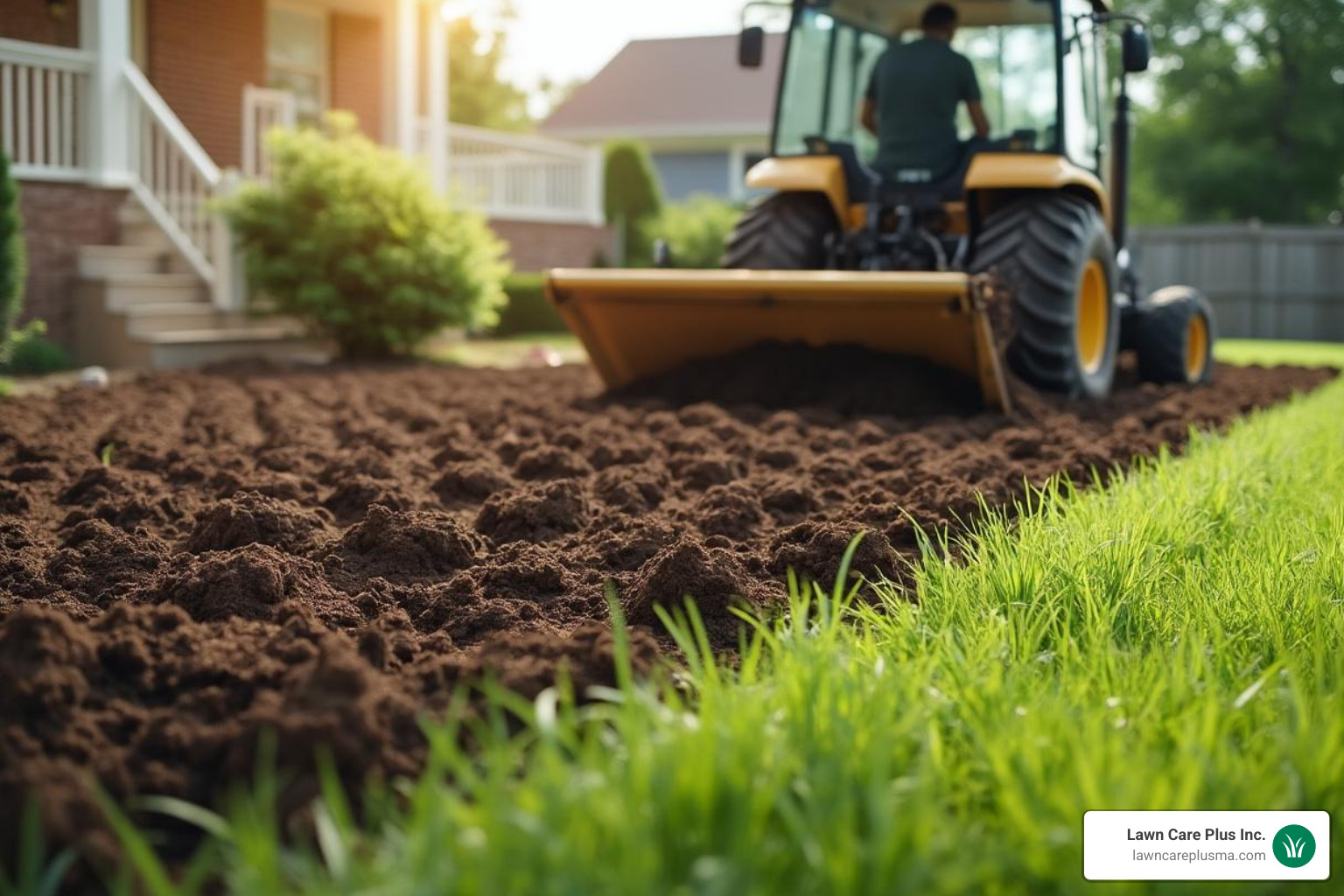 soil being tilled and graded for a new lawn - lawn sod installation