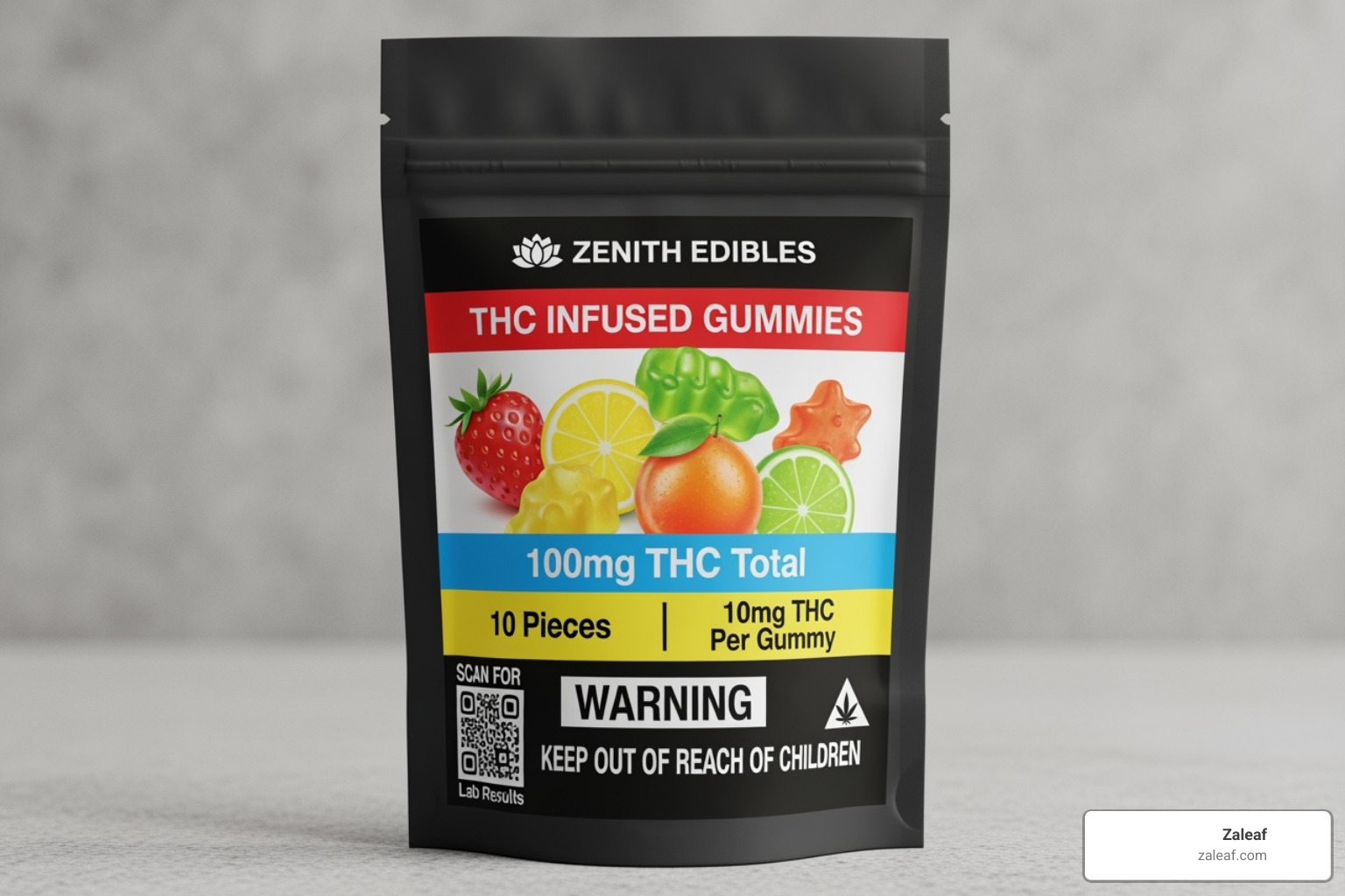 Zaleaf THC gummy package with label clearly visible - what are thc gummies