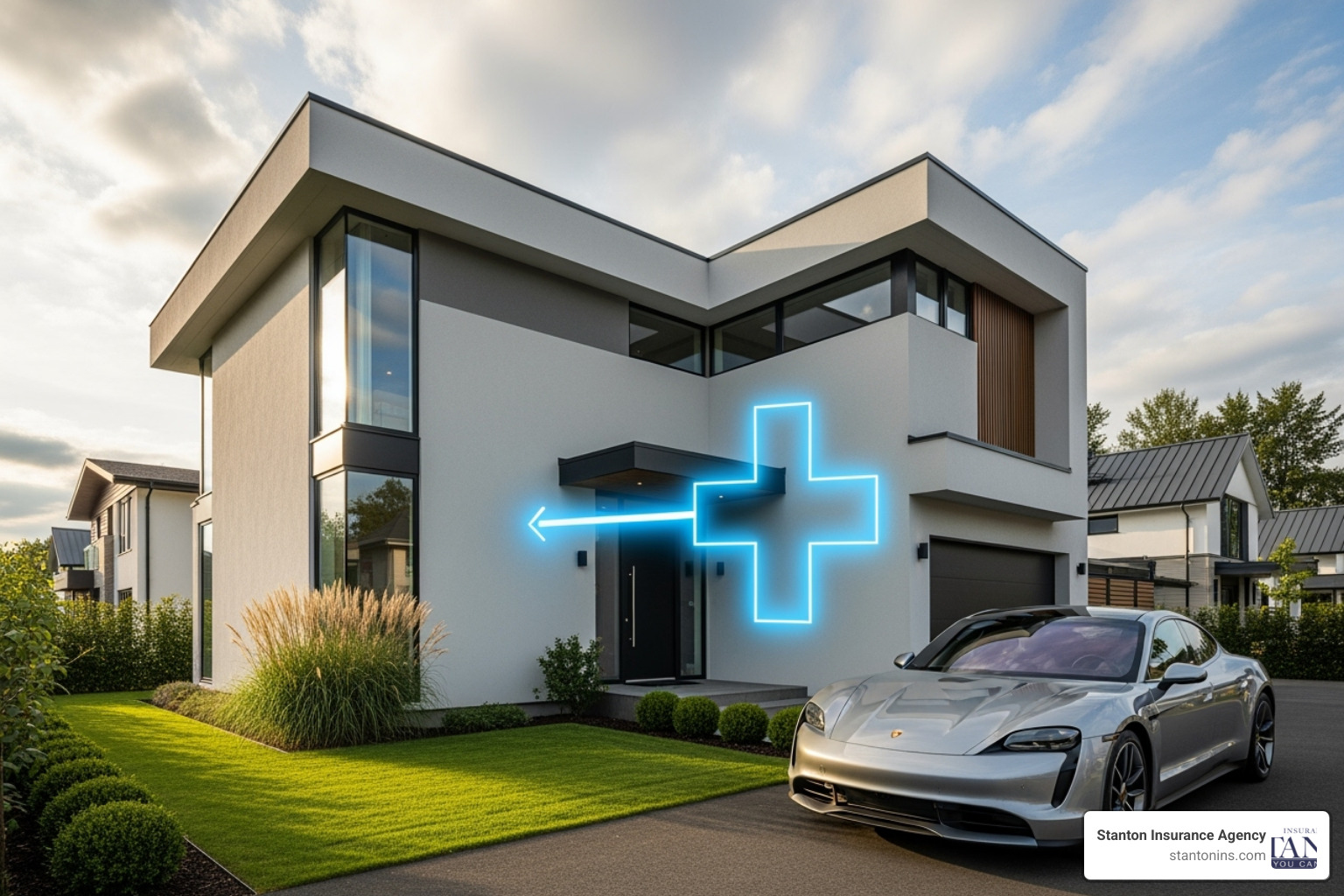 of a home and car with a plus sign between them, illustrating a bundling discount. - auto insurance boston