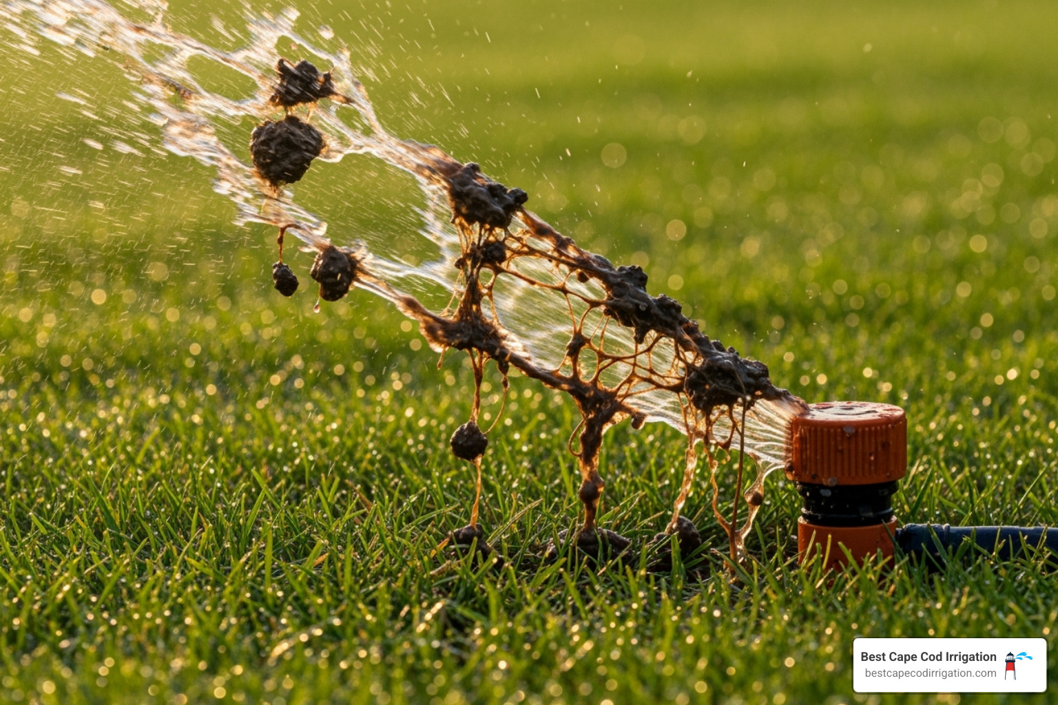 sprinkler head being flushed with dirt coming out - how to repair lawn irrigation pipe