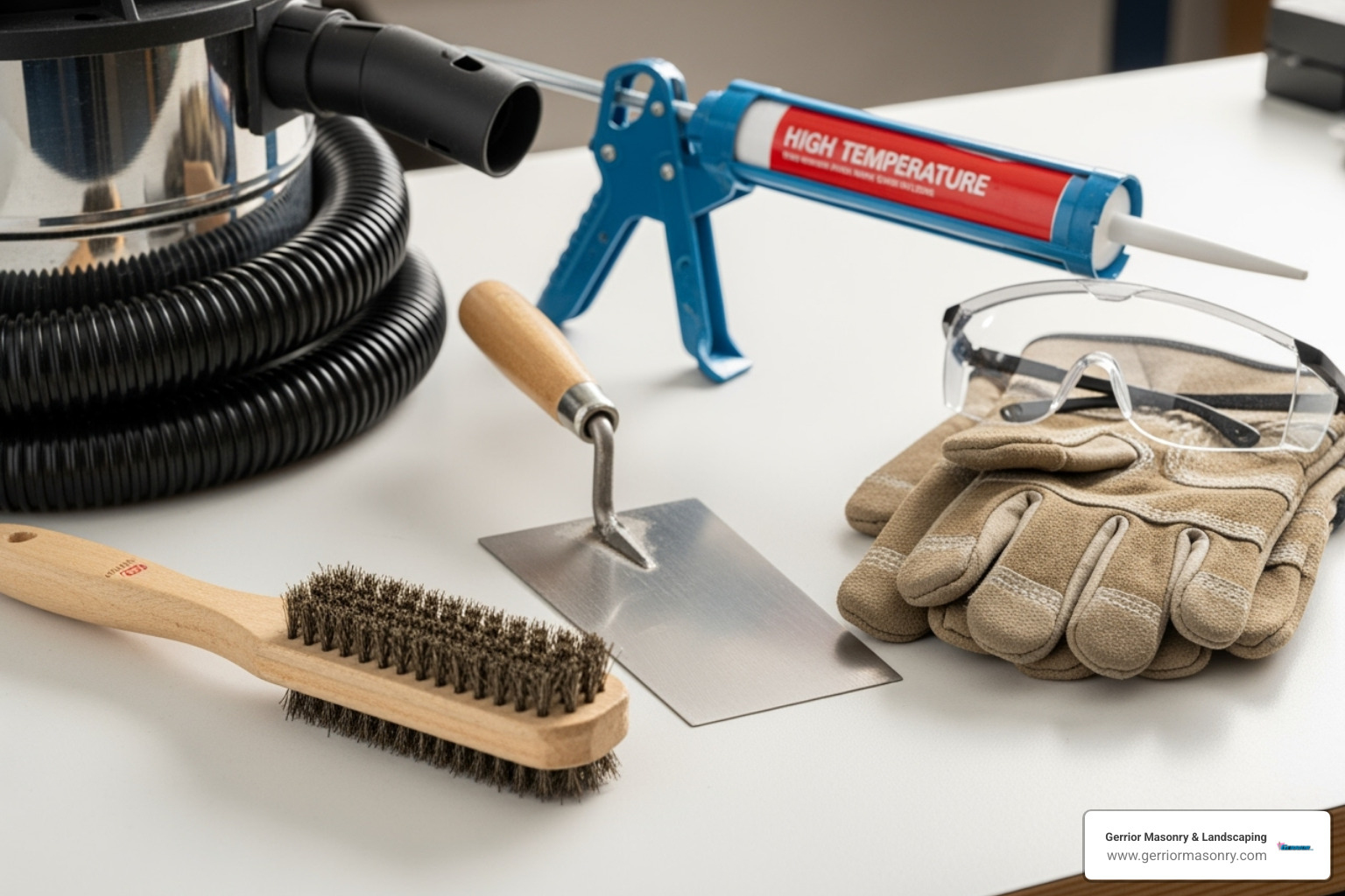 tools needed for the repair: wire brush, shop vacuum, caulk gun, trowel, gloves, and safety glasses - fireplace cement crack repair tools needed for the repair: wire brush, shop vacuum, caulk gun, trowel, gloves, and safety glasses - fireplace cement crack repair