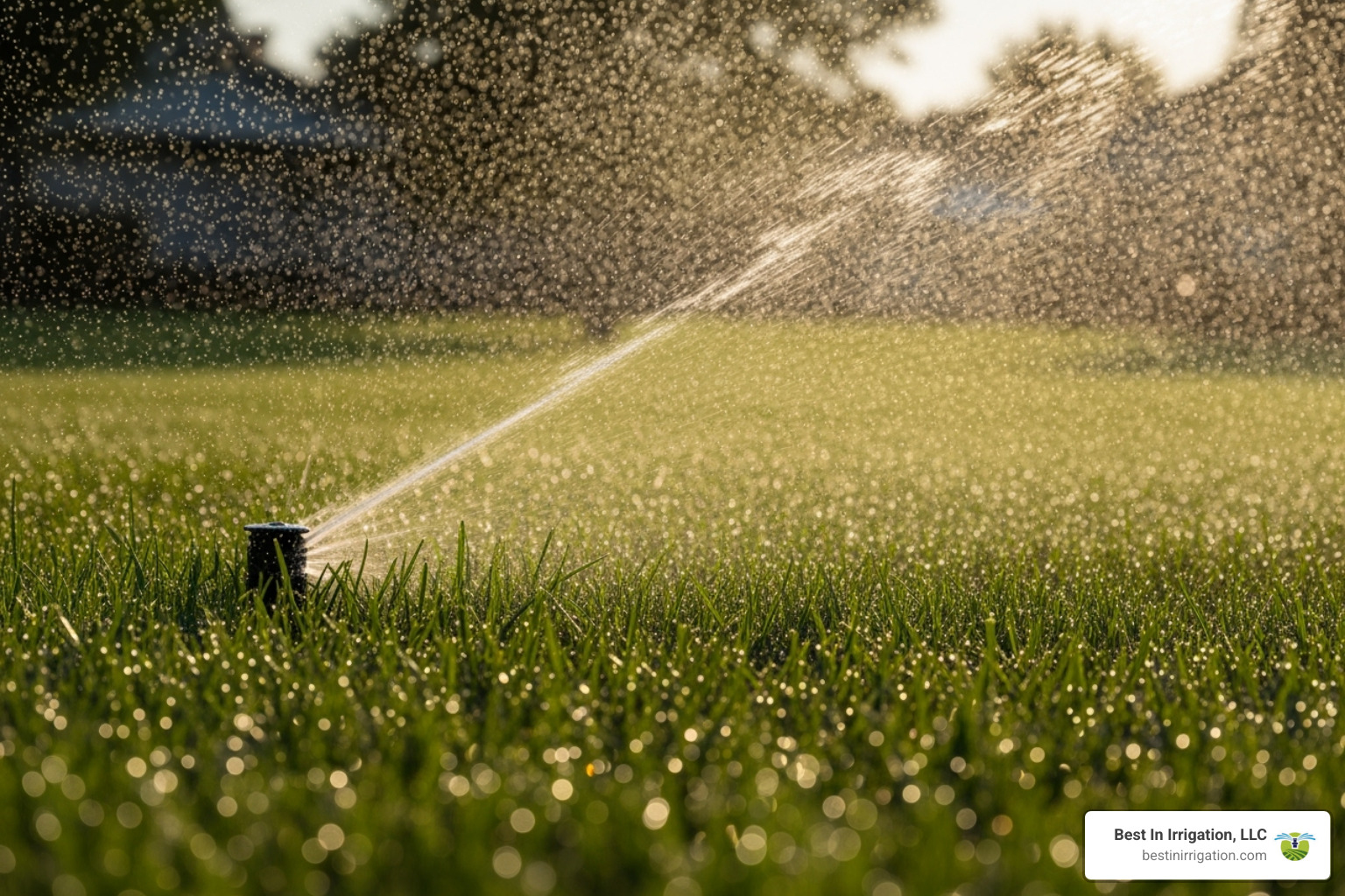 Automatic inground sprinkler head spraying a fine mist of air and residual water - blow out my sprinklers