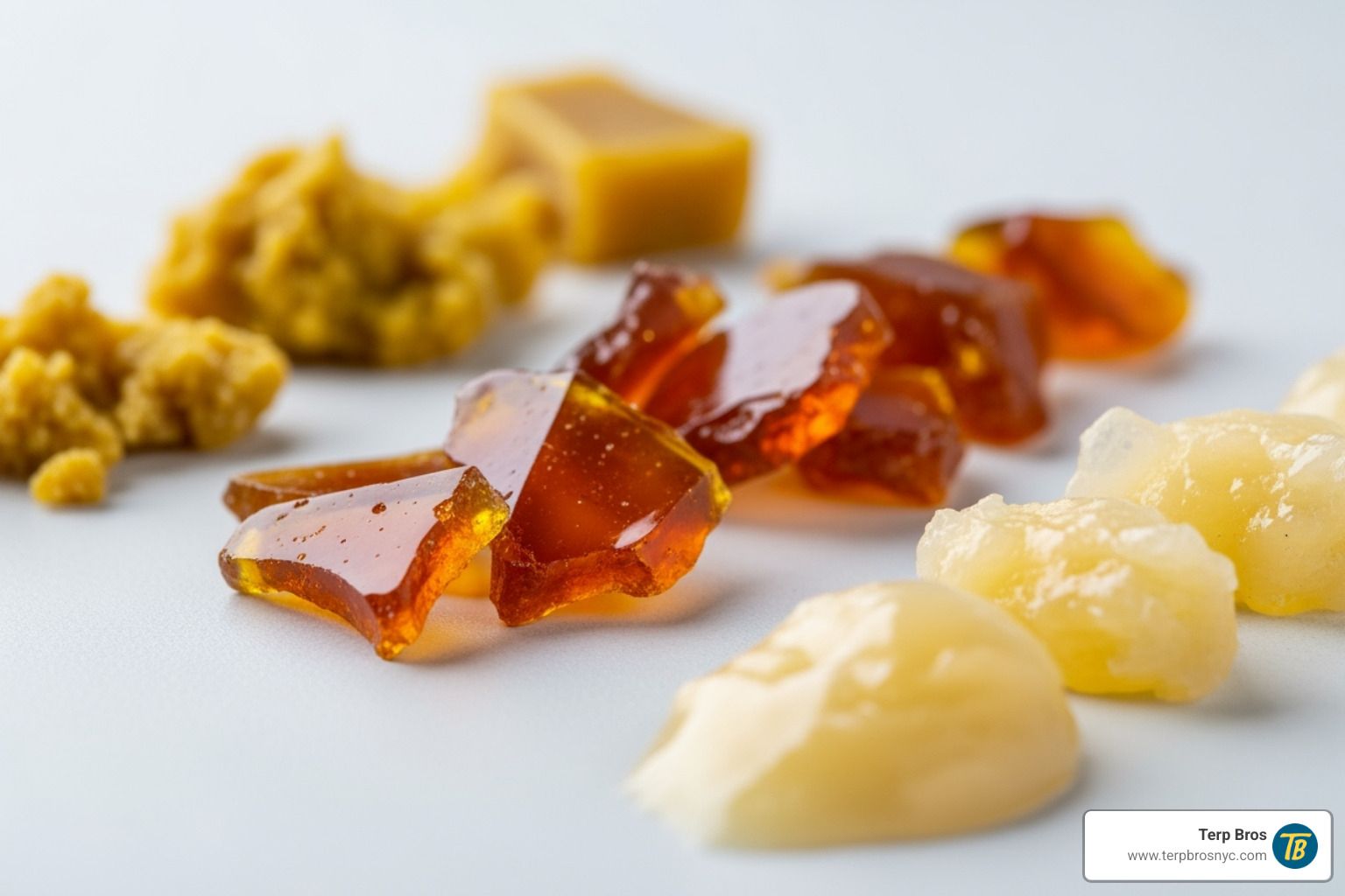 Different cannabis concentrates including wax, shatter, and rosin. - 7/10 oil day
