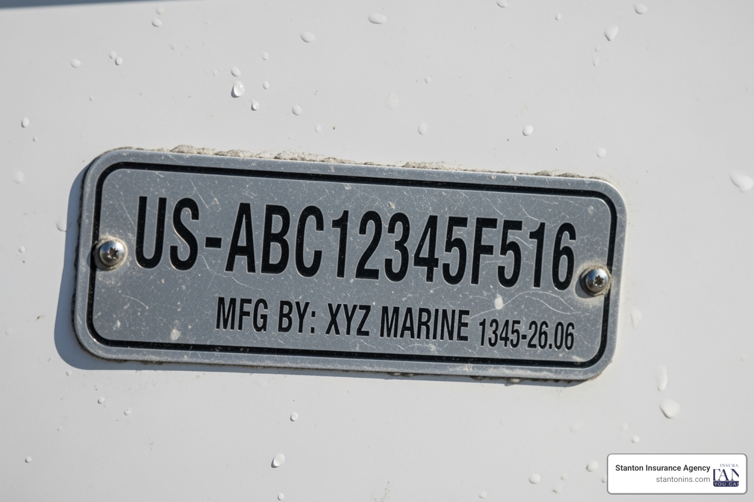 a boat's Hull Identification Number (HIN) plate - boat insurance quotes
