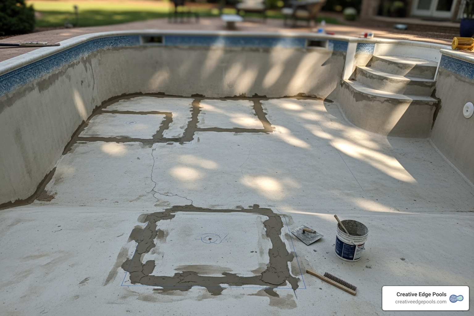 pool floor being prepped for a new liner, showing minor repairs - how much does a 18x36 pool liner cost pool floor being prepped for a new liner, showing minor repairs - how much does a 18x36 pool liner cost