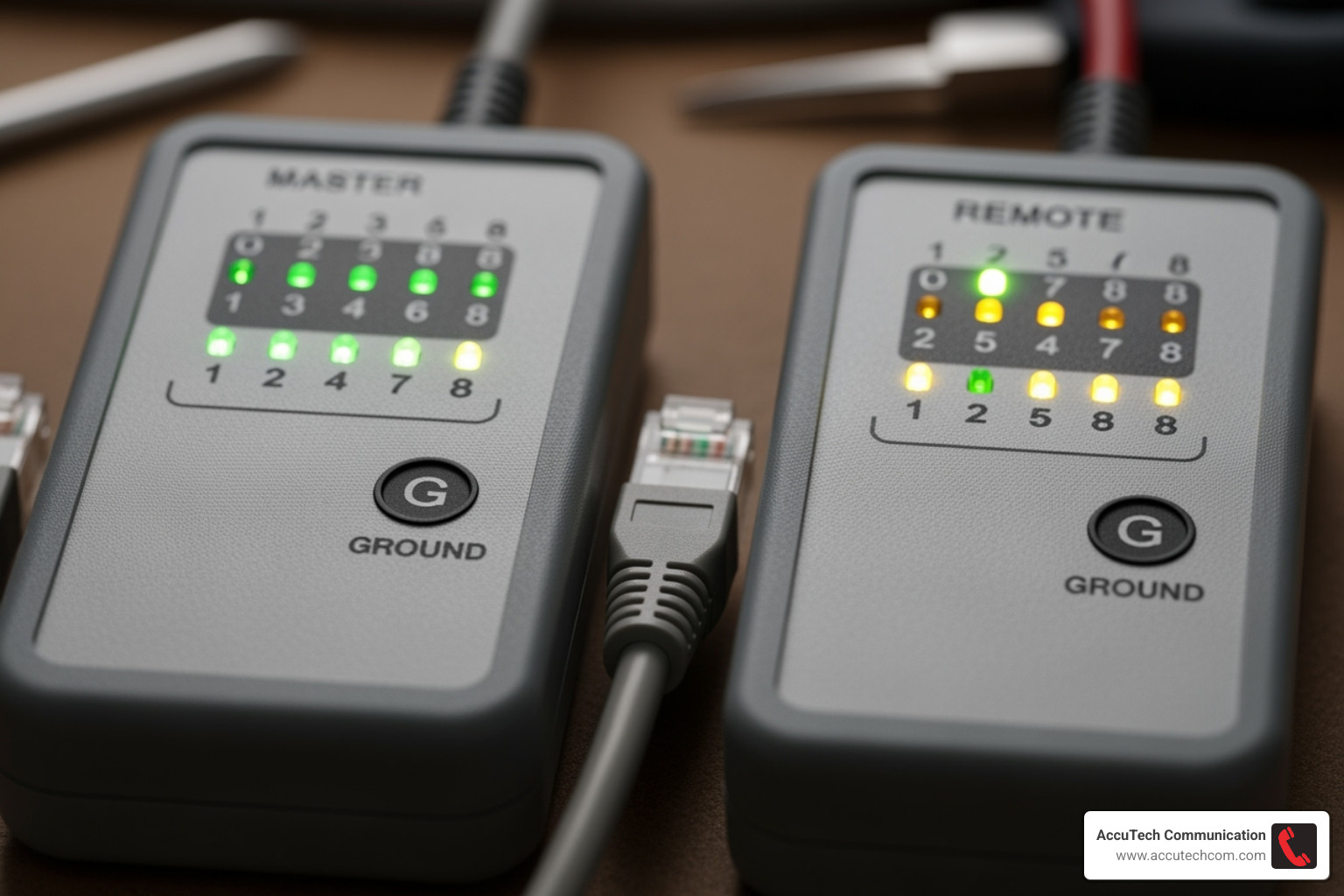 tester's LED display showing a "crossed pair" fault - how network lan cable tester works