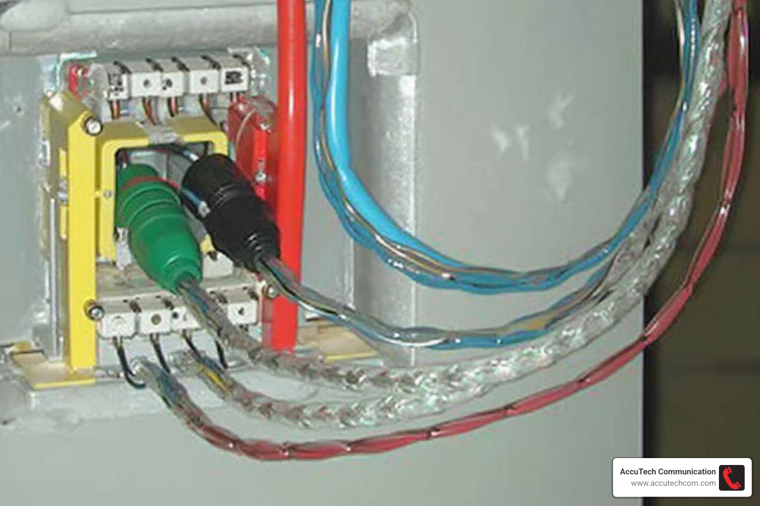 An image showcasing various applications of low-voltage wiring, including security cameras, network ports, and audio-visual systems in a commercial setting. - lv cable installation