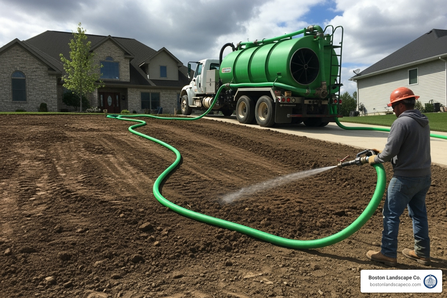 Image of a sloped yard being prepared for hydroseeding - cost of hydro seed Image of a sloped yard being prepared for hydroseeding - cost of hydro seed