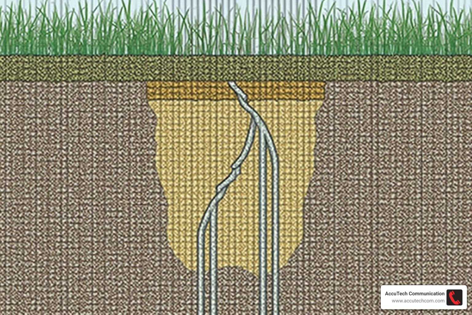 A cross-section diagram showing a properly buried low-voltage cable with sand bedding, cable protection tape, and a warning layer. - lv cable installation