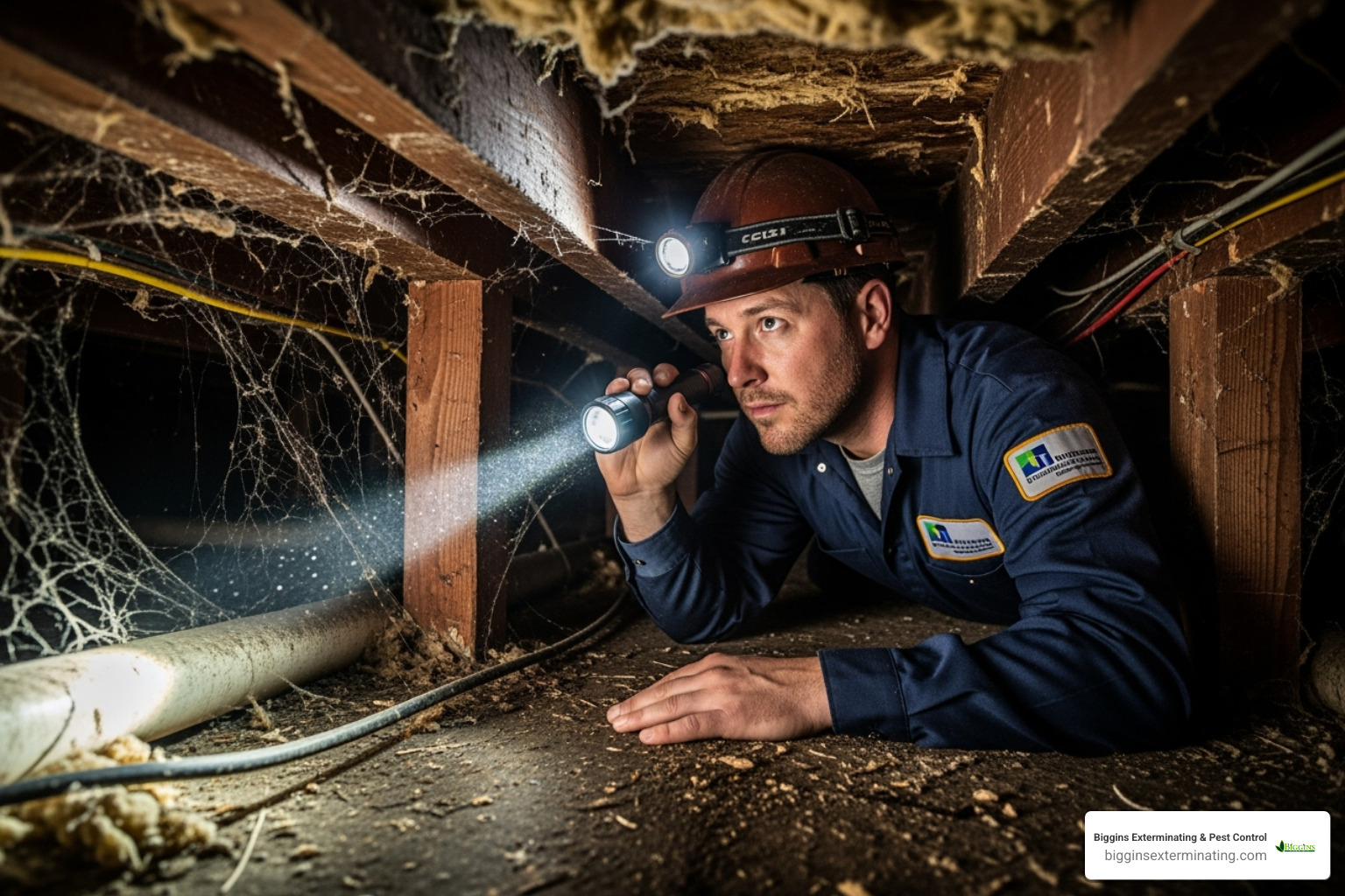 exterminator inspecting crawl space - how much does it cost to exterminate ants