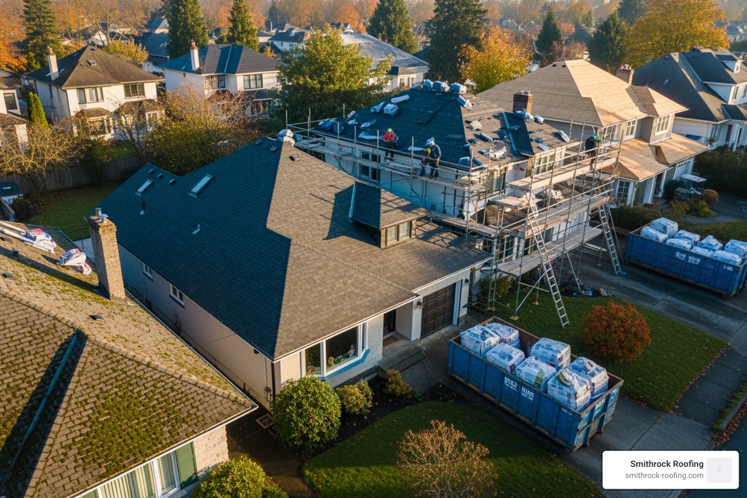 A roofing contractor using a measuring tape on a roof to calculate its size. - roof replacement cost 2025