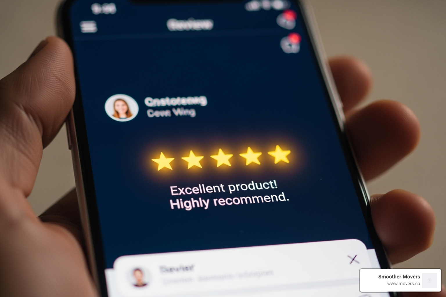 5-star review on a smartphone screen - moving companies vancouver bc