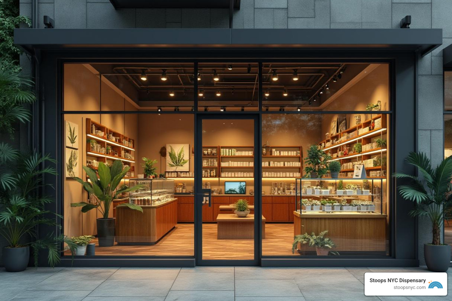 Stoops NYC storefront and interior, highlighting the inviting environment. - dispensary near union square
