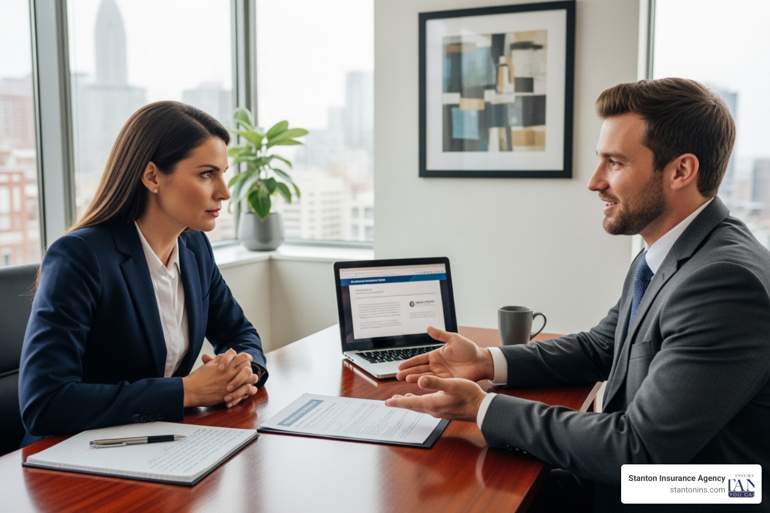business owner meeting with an insurance agent - business insurance policy business owner meeting with an insurance agent - business insurance policy
