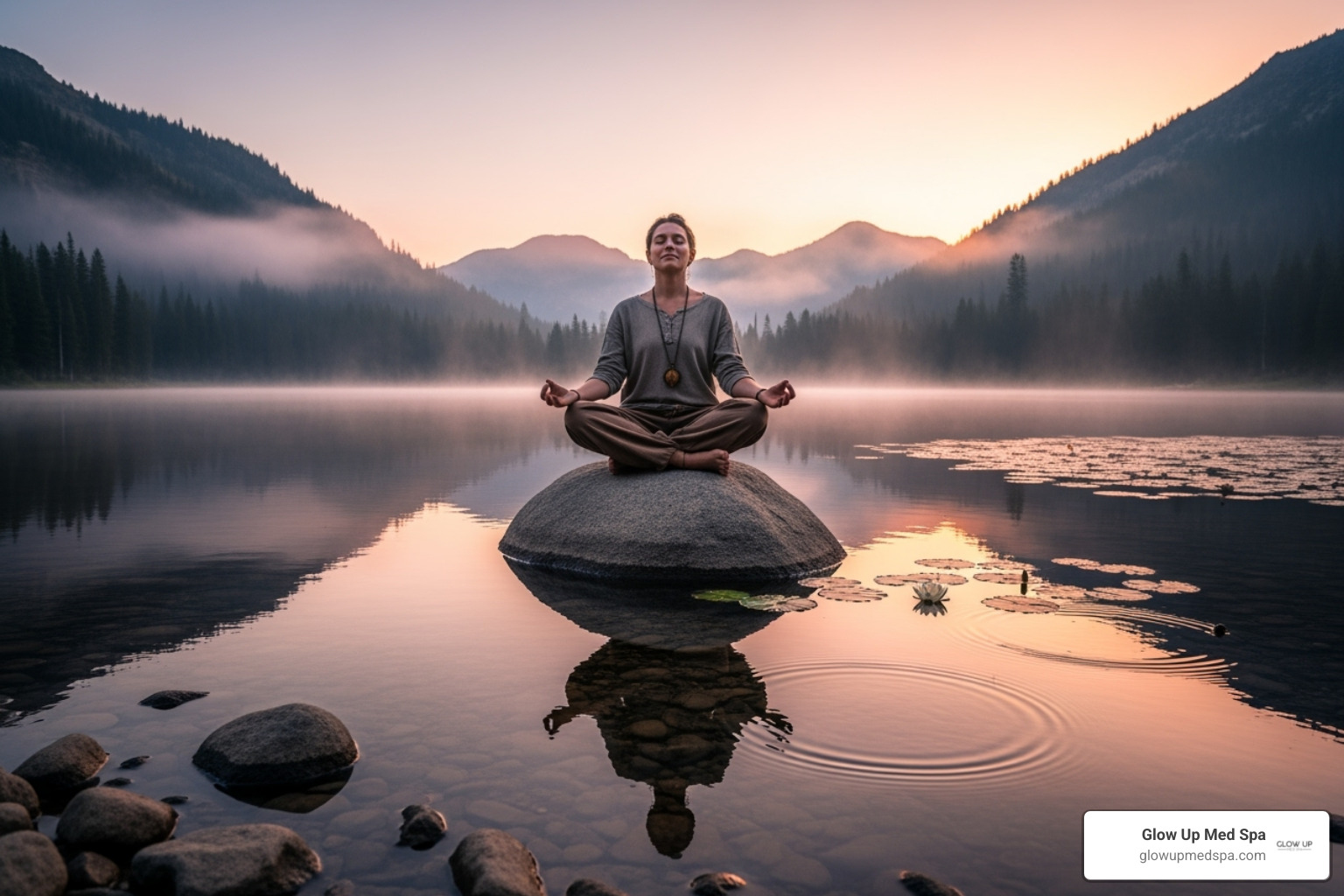 person practicing yoga or meditation peacefully - holistic remedies for rosacea