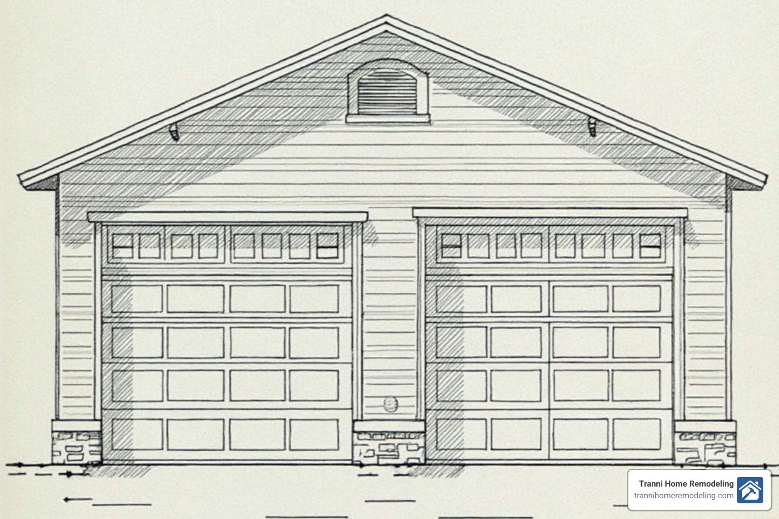 An architectural blueprint for a two-car garage - 2 car garage addition