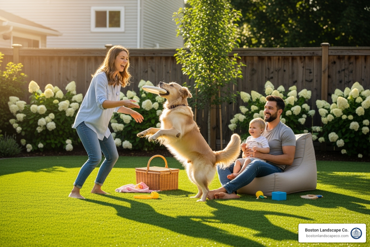 a family with their dog enjoying their beautiful, hassle-free artificial lawn - artificial turf for dog a family with their dog enjoying their beautiful, hassle-free artificial lawn - artificial turf for dog