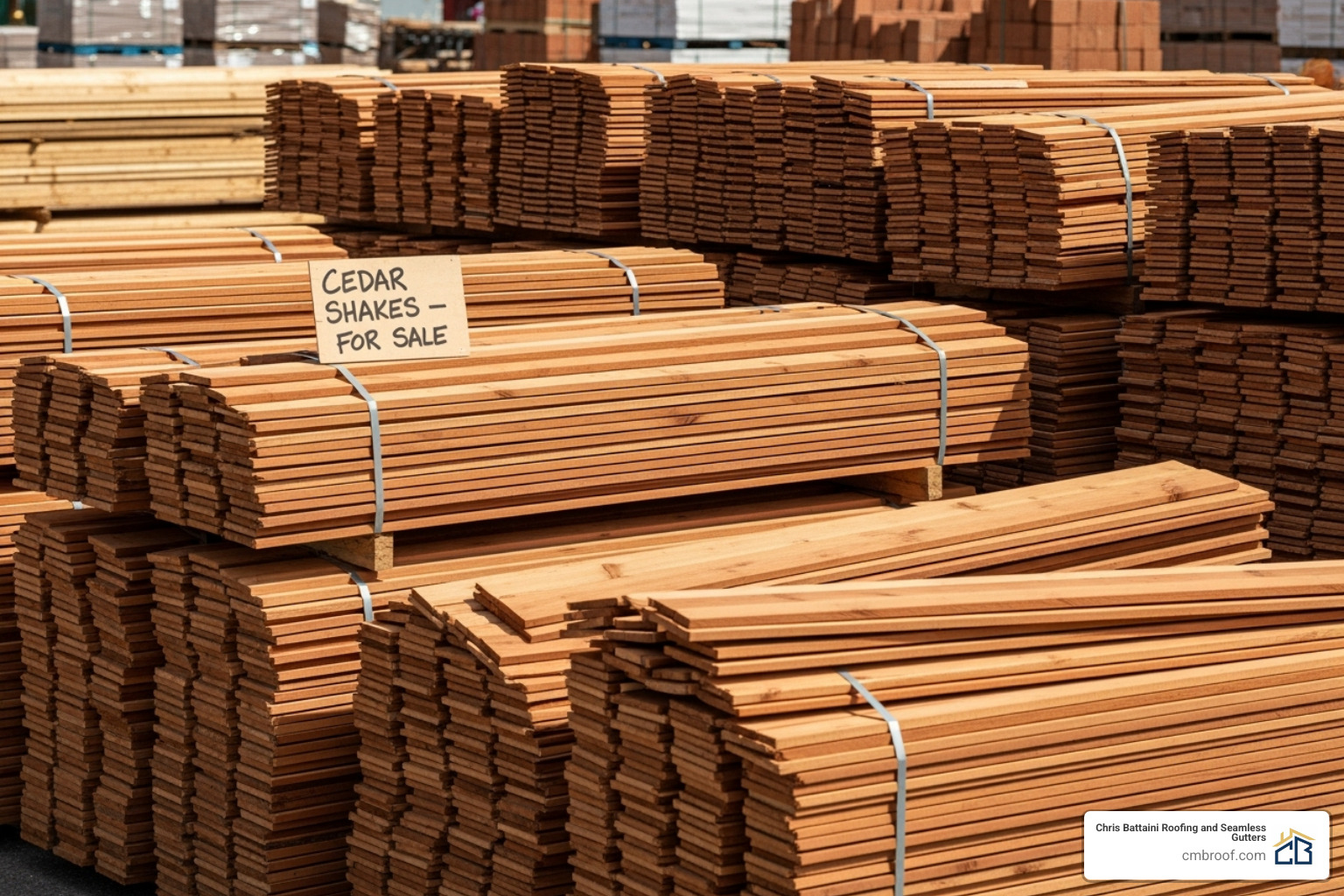 Stack of cedar shakes, highlighting different grades and thicknesses - cedar shakes for sale