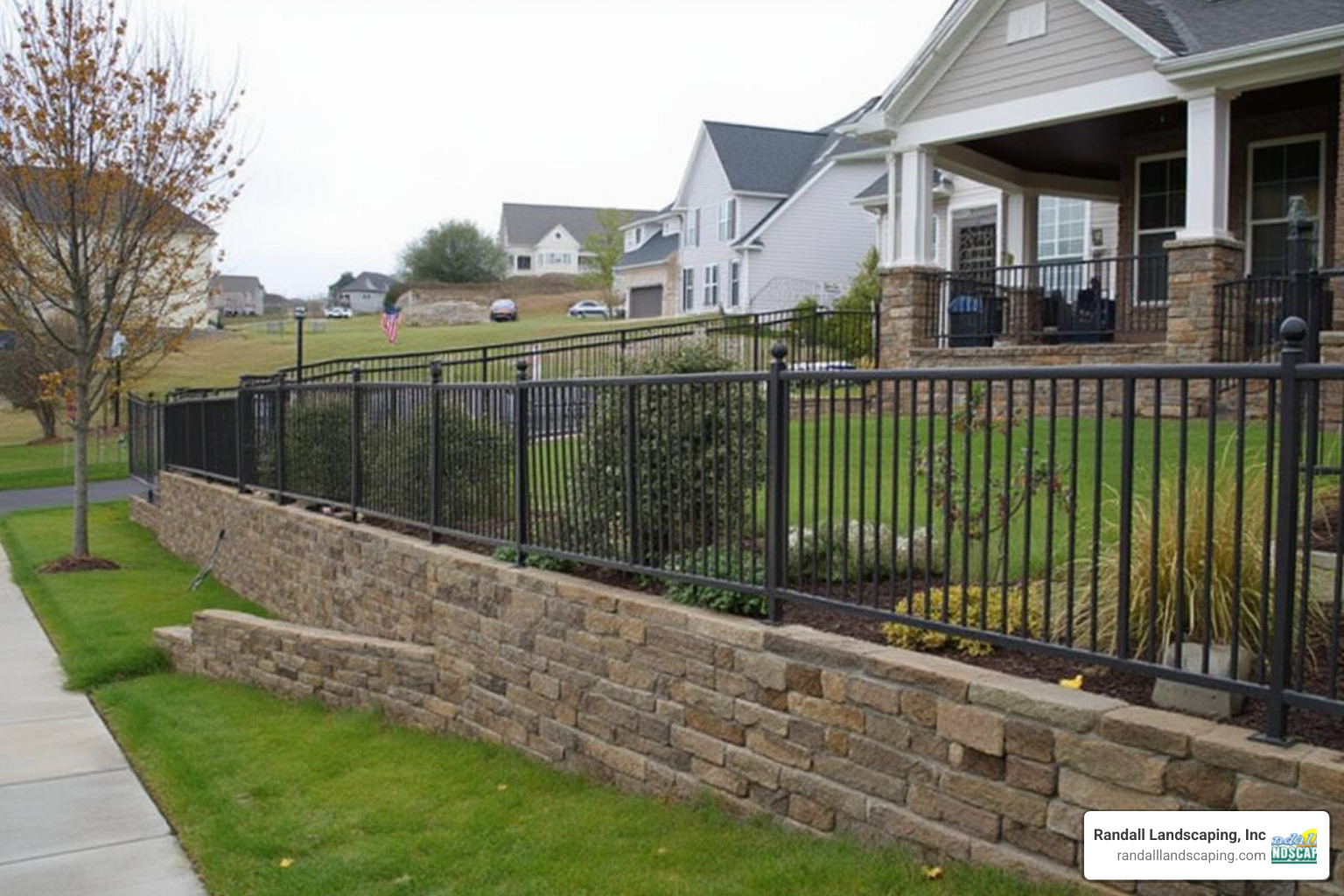 a cross-section diagram of a retaining wall showing the foundation, backfill, drainage pipe, and geotextile fabric correctly installed - residential retaining walls