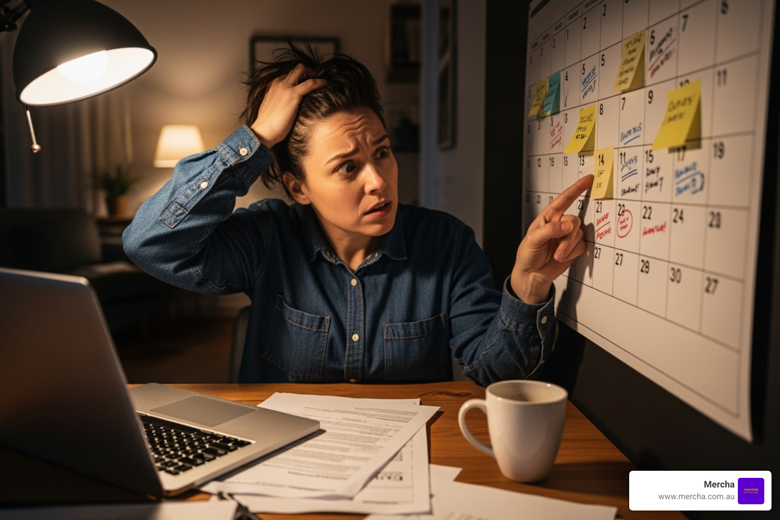 person looking stressed while checking a calendar - personalised pens next day delivery