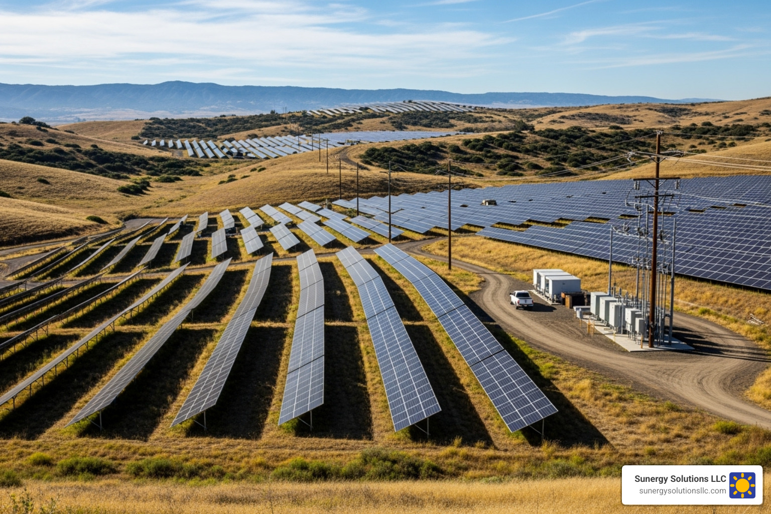 commercial ground mount solar system installed on uneven or rolling terrain in the US. - commercial ground mount solar commercial ground mount solar system installed on uneven or rolling terrain in the US. - commercial ground mount solar
