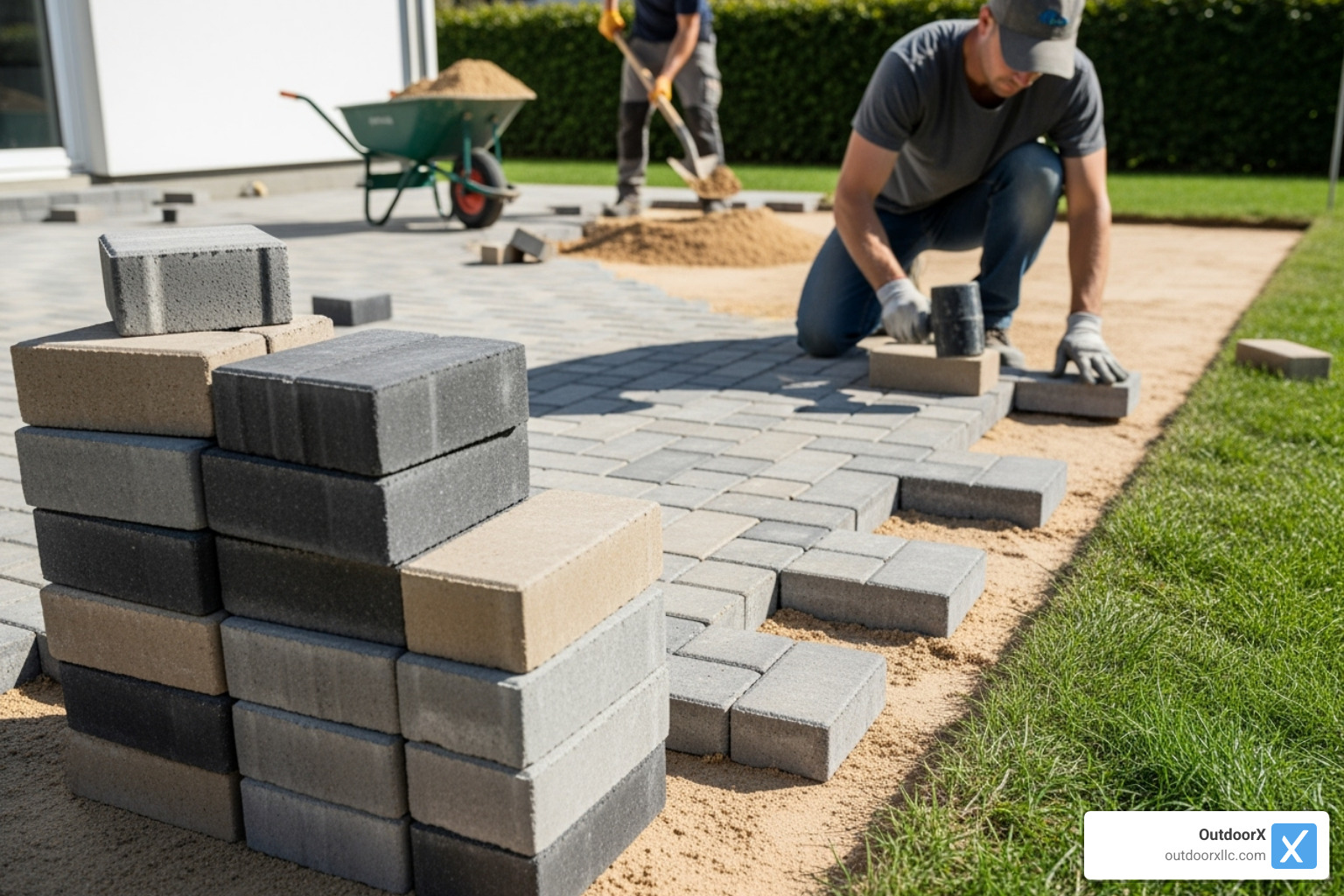a patio design sketch on graph paper with tools laid out - patio paver installation
