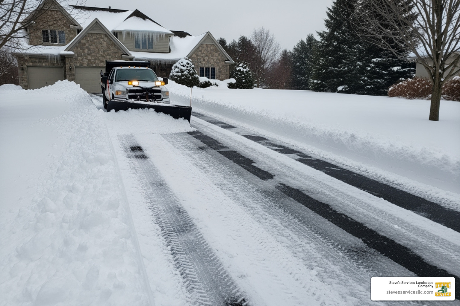 A large, sloped driveway being cleared. - snow shoveling cost
