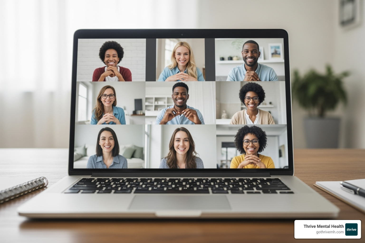 A serene illustration depicting various therapy types: a person painting for art therapy, a group in discussion for group therapy, and an individual in a calm setting for individual sessions - virtual IOP programs near me