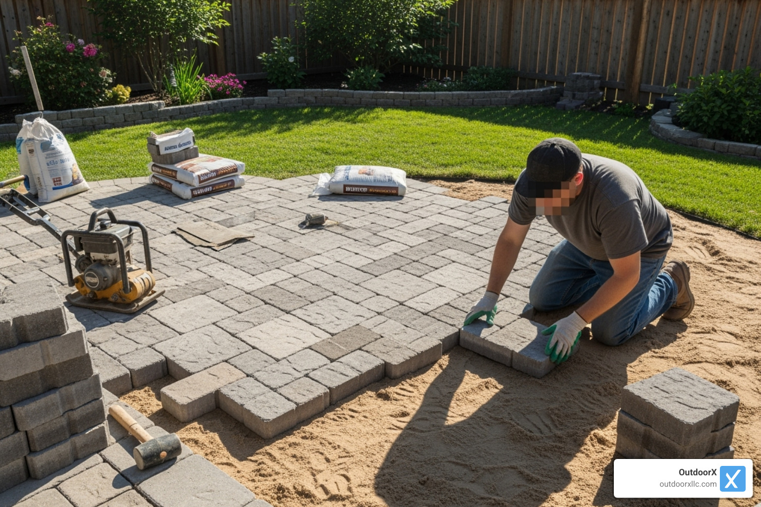 a clean, sealed paver patio shimmering in the sun - patio paver installation