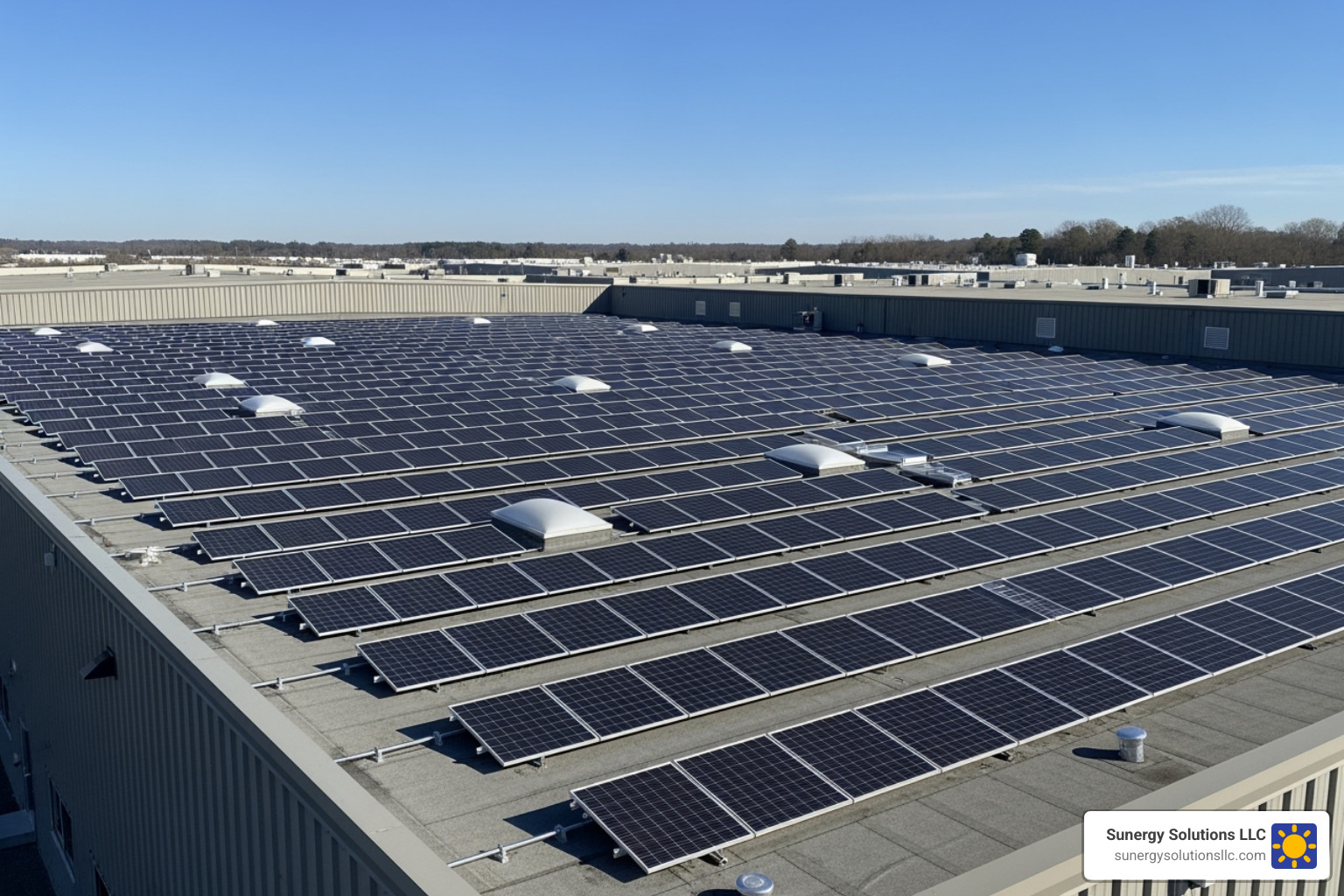 commercial solar panel installation on a warehouse in the United States - energy efficient business solutions