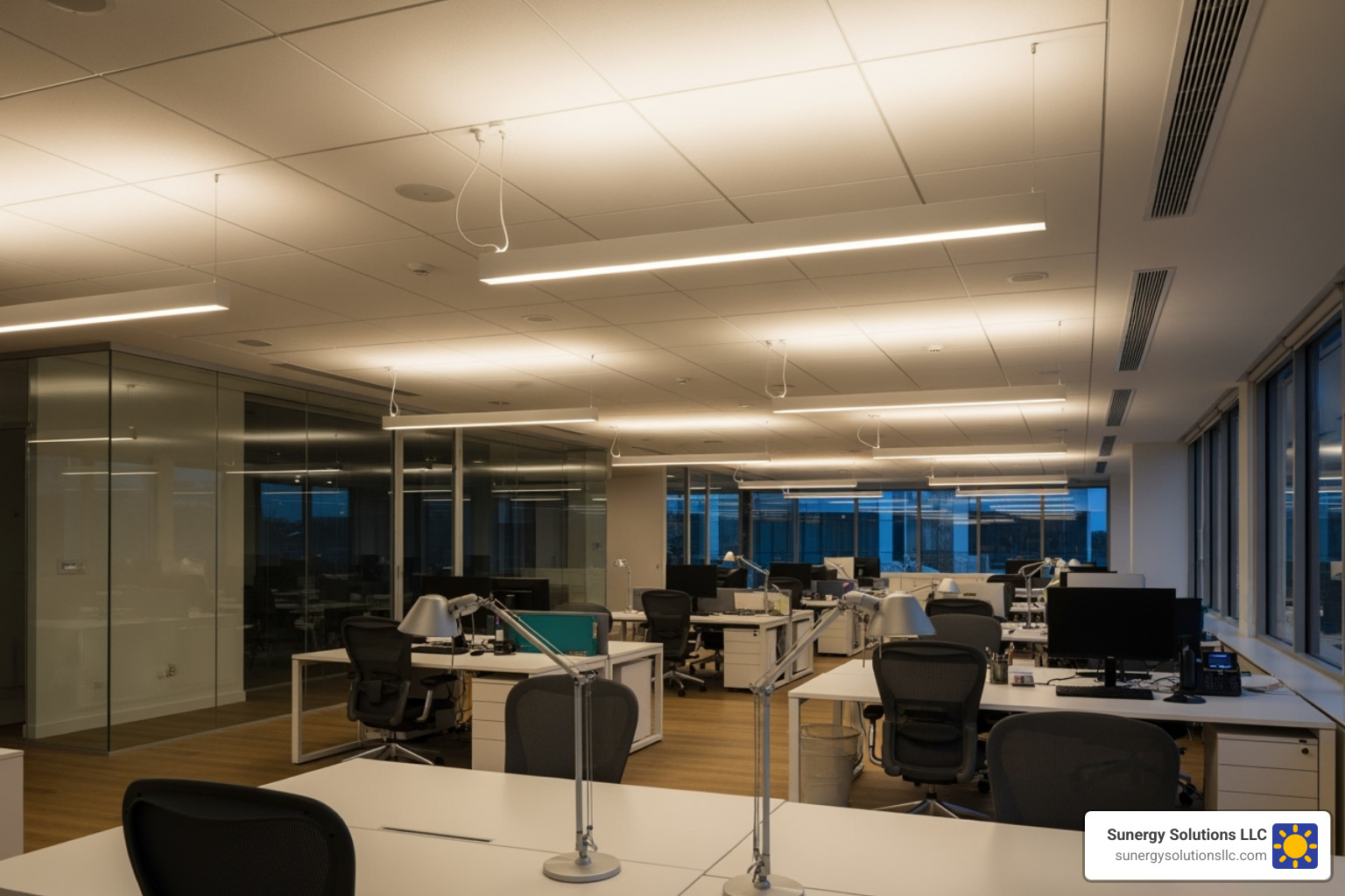 modern LED lighting in a US-based office setting - energy efficient business solutions