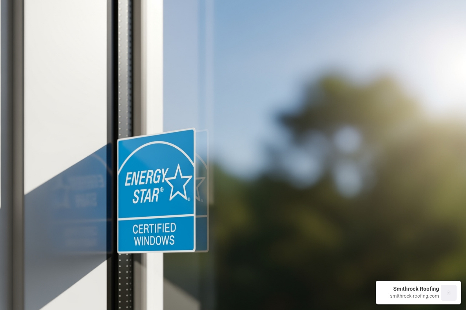 An ENERGY STAR label prominently displayed on a window pane. - window and door replacement