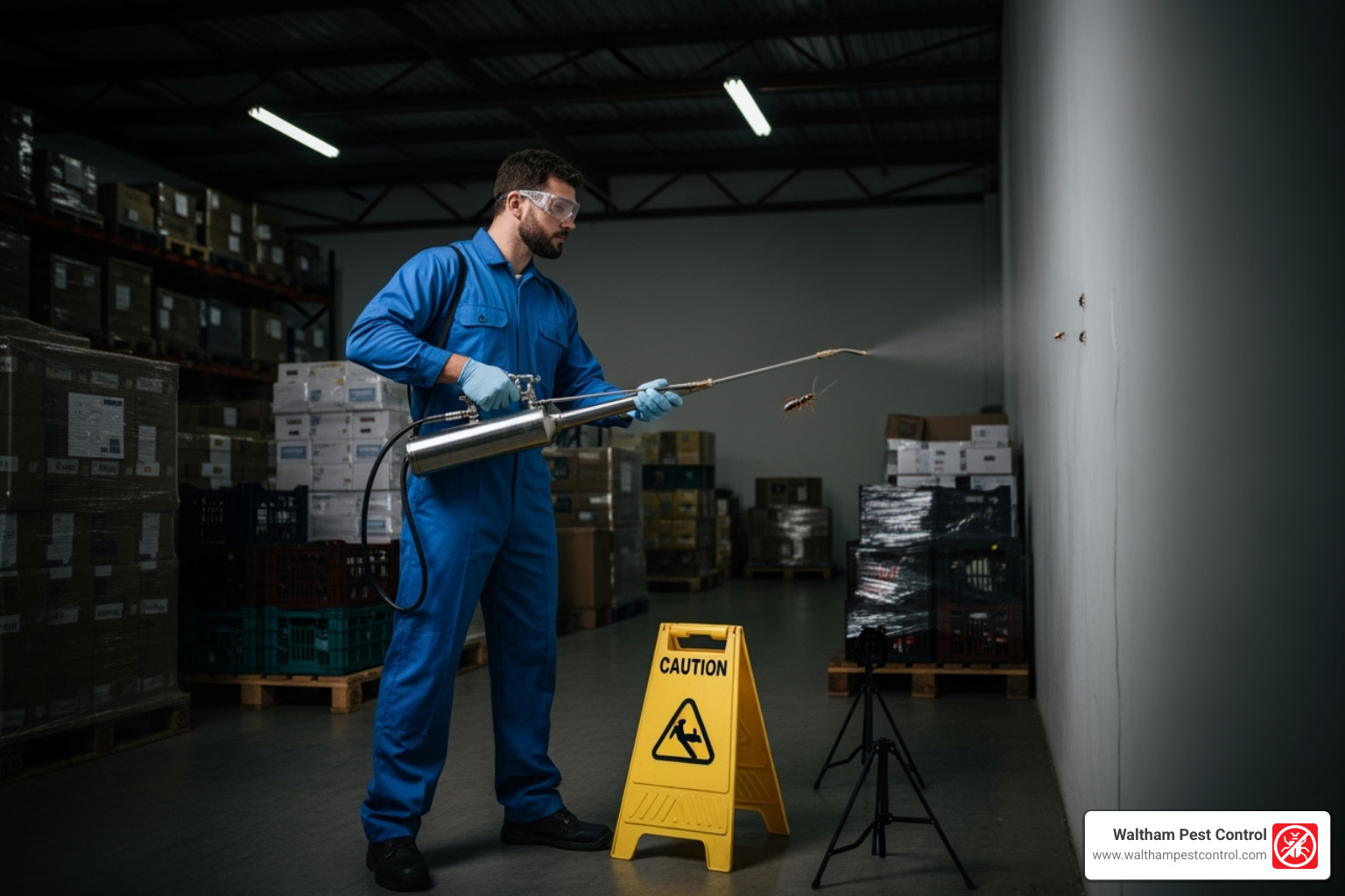 A pest control technician inspecting a commercial facility's exterior - commercial insect control