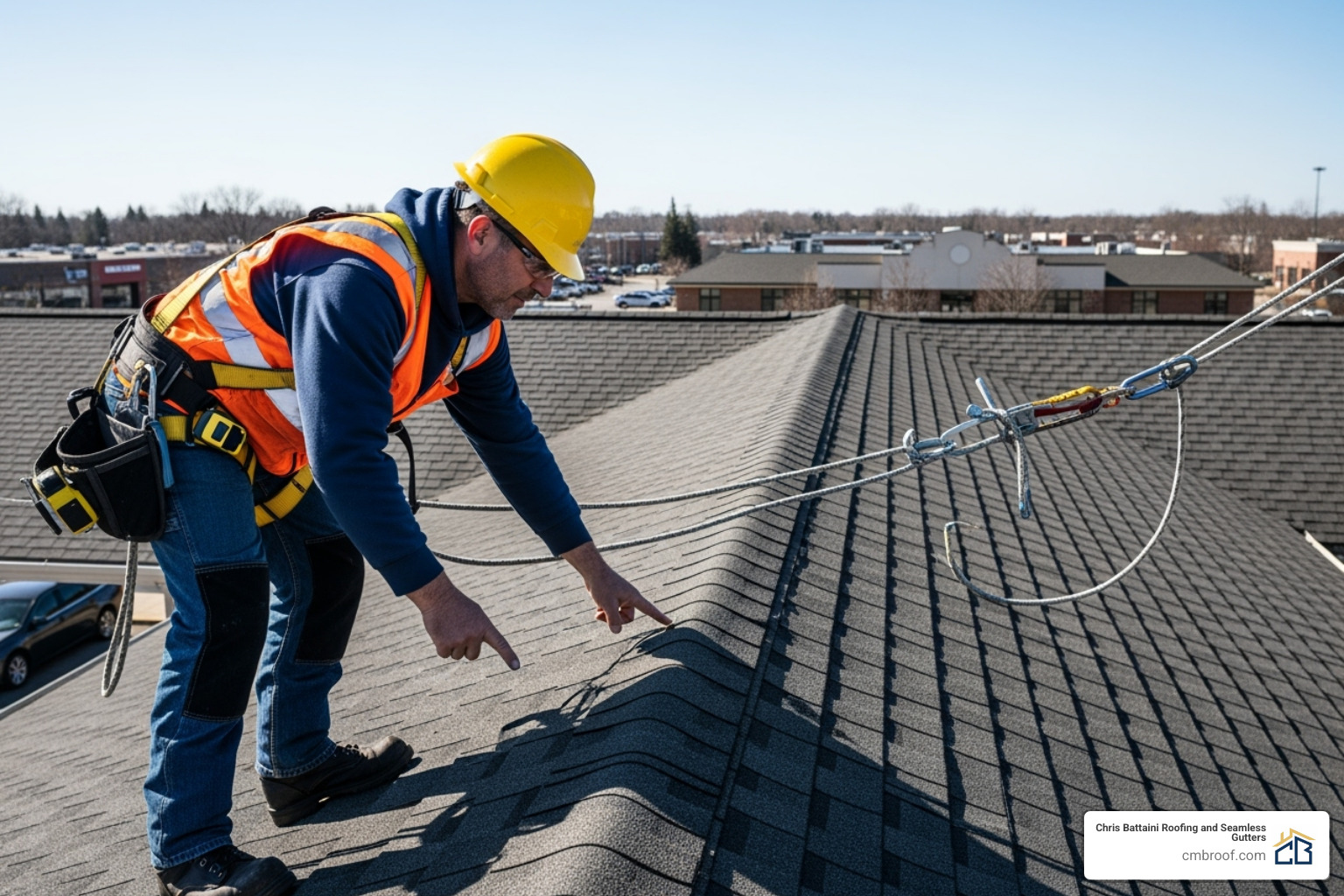 Roofer inspecting a commercial roof - commercial asphalt shingle roofing