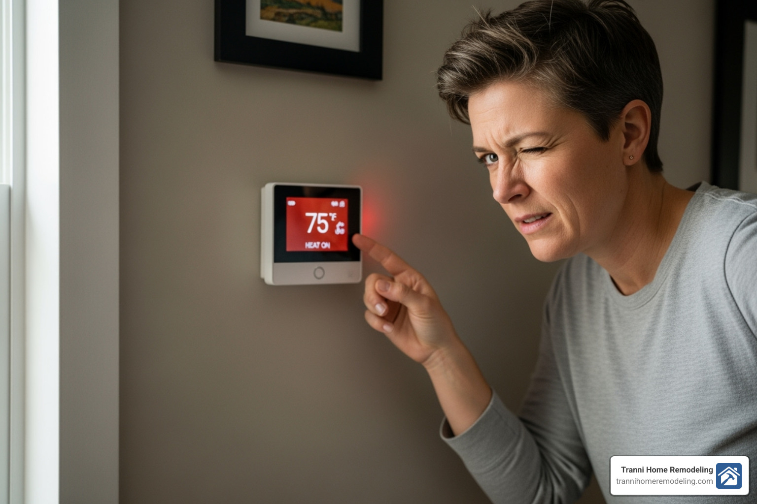 homeowner looking quizzically at a thermostat - contractors hvac homeowner looking quizzically at a thermostat - contractors hvac