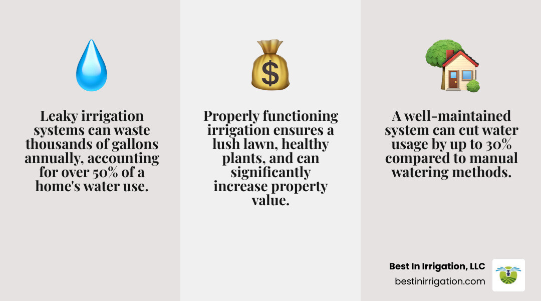 Infographic explaining benefits of functioning irrigation system, including water conservation, reduced water waste, and cost savings - yard irrigation repair infographic 3_facts_emoji_grey Infographic explaining benefits of functioning irrigation system, including water conservation, reduced water waste, and cost savings - yard irrigation repair infographic 3_facts_emoji_grey