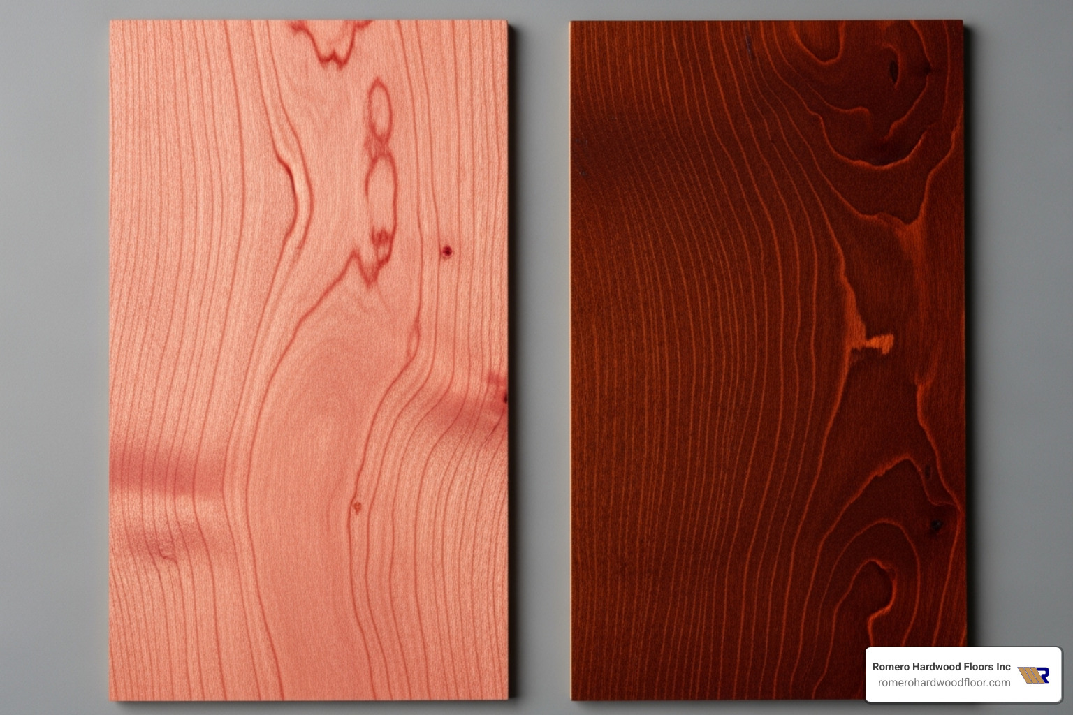 color difference between new and aged American cherry wood - refinishing american cherry floors