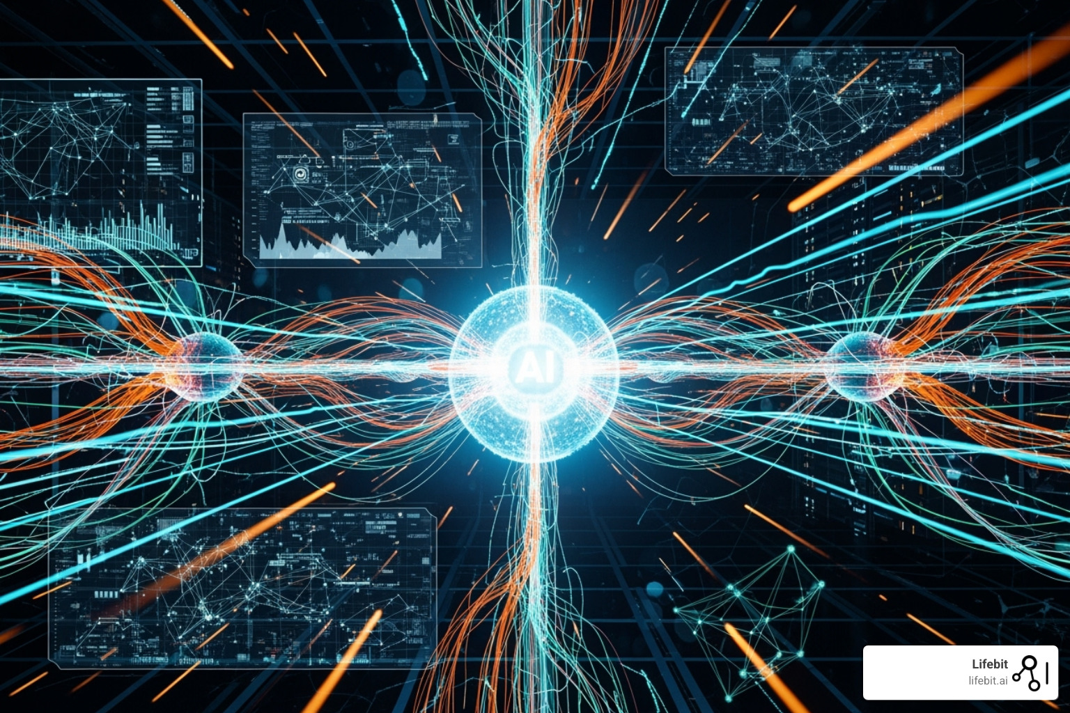 AI analyzing complex data networks - real world data clinical trials