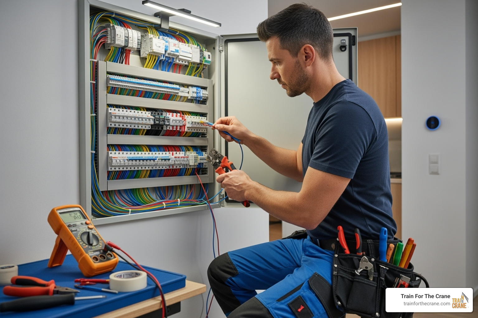 electrician working on a modern "smart house" panel - indiana vocational schools
