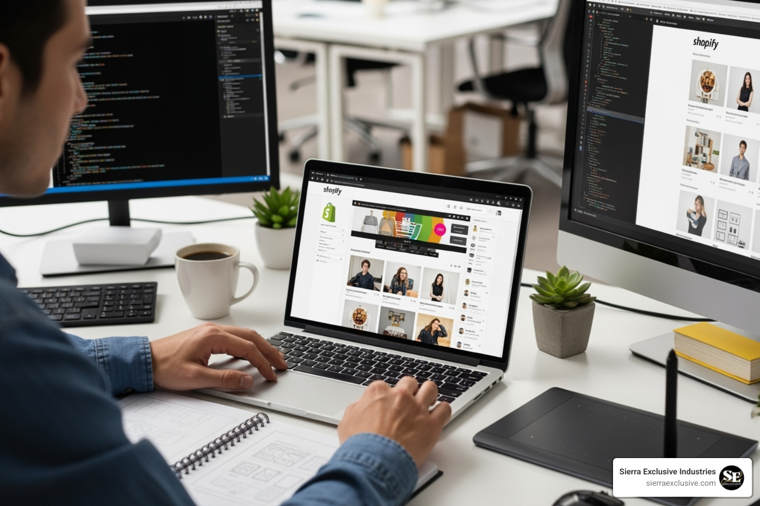 image comparing a standard Shopify theme with a highly customized, branded storefront - shopify web designer