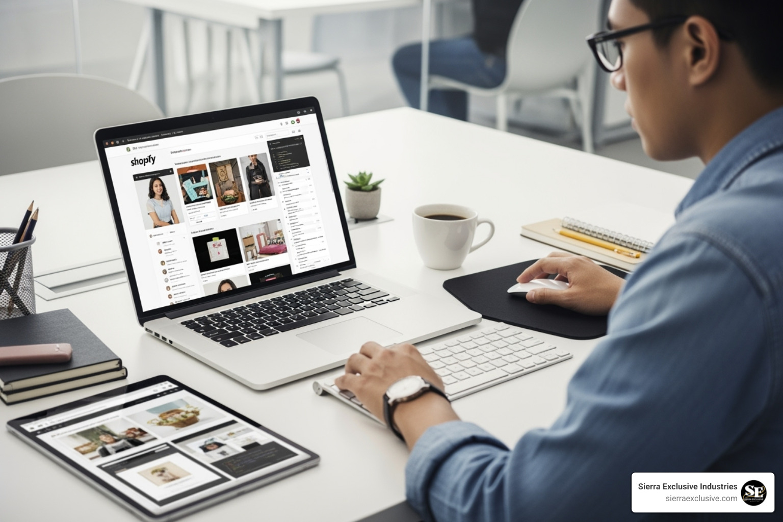 image of a designer reviewing a portfolio and client testimonials - shopify web designer
