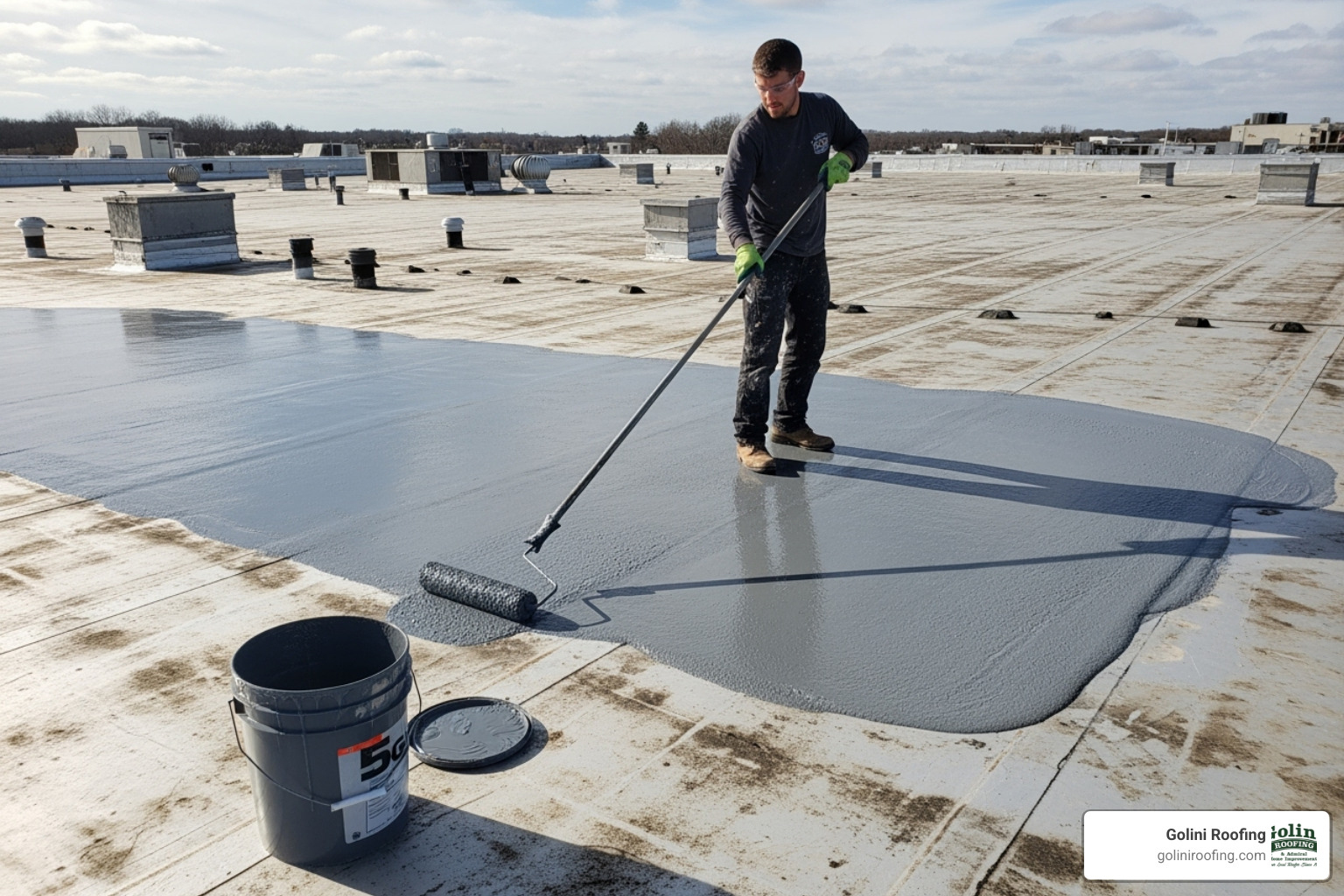of a SMARTCOAT liquid-applied roof coating being applied - certainteed commercial roofing of a SMARTCOAT liquid-applied roof coating being applied - certainteed commercial roofing